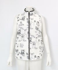 保温撥水総柄ジップベスト(ホワイト)前