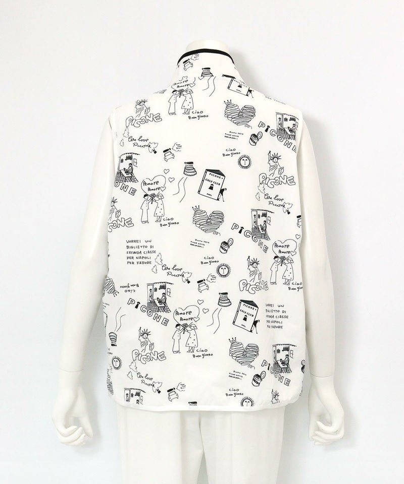 保温撥水総柄ジップベスト(ホワイト)後ろ