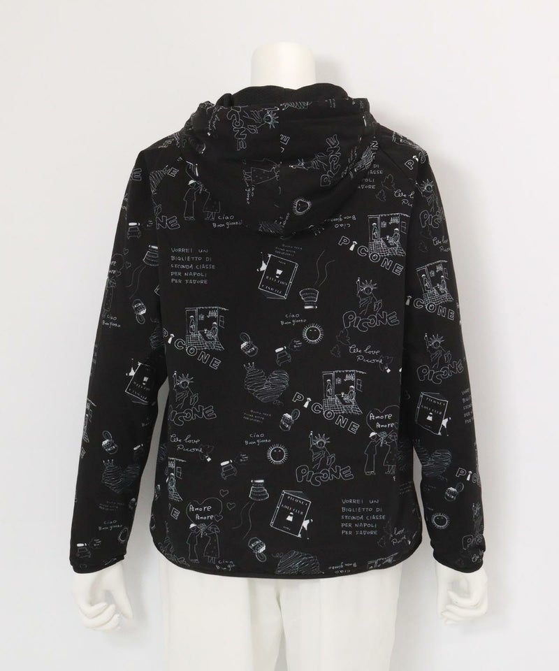 保温撥水総柄ジップブルゾン(ブラック)後ろ