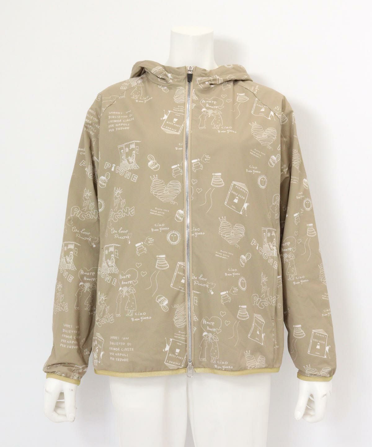 保温撥水総柄ジップブルゾン(ベージュ)前