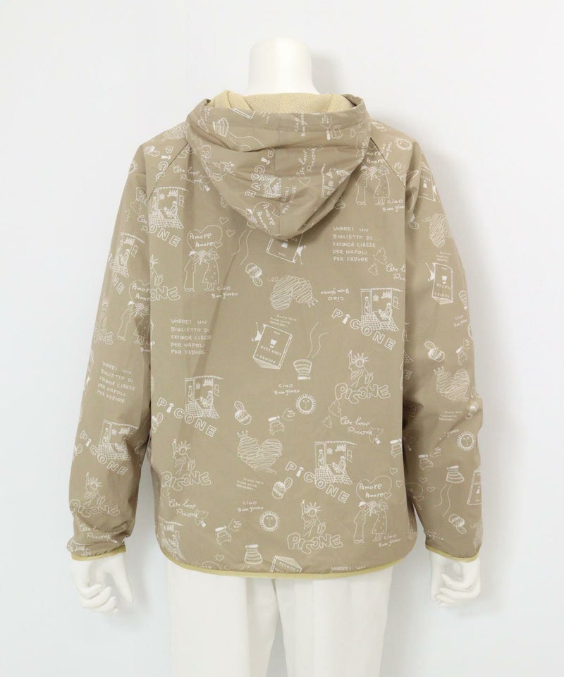 保温撥水総柄ジップブルゾン(ベージュ)後ろ