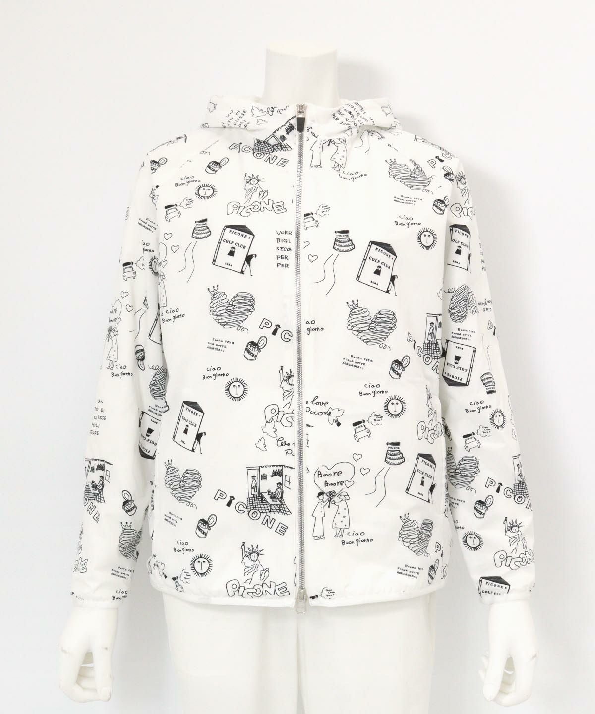 保温撥水総柄ジップブルゾン(ホワイト)前