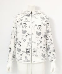 保温撥水総柄ジップブルゾン(ホワイト)前