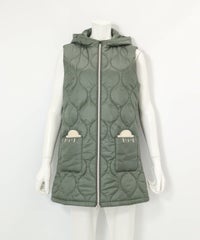 防風保温キルティング中綿ベスト(カーキ)前