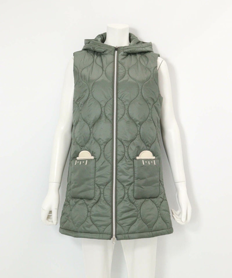防風保温キルティング中綿ベスト(カーキ)前