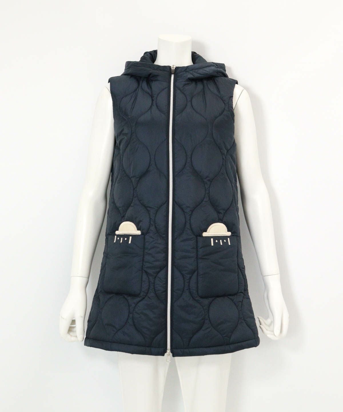 防風保温キルティング中綿ベスト(ネイビー)前