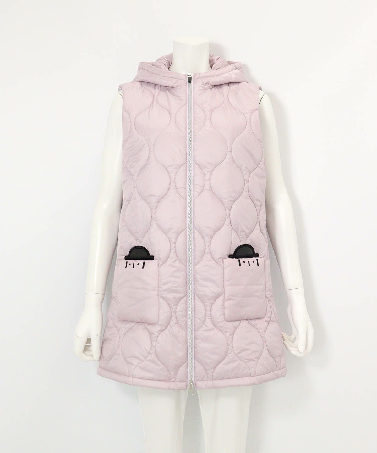 防風保温キルティング中綿ベスト(ライトパープル)前