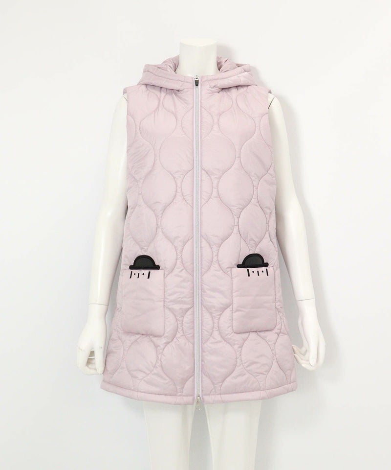 防風保温キルティング中綿ベスト(ライトパープル)前