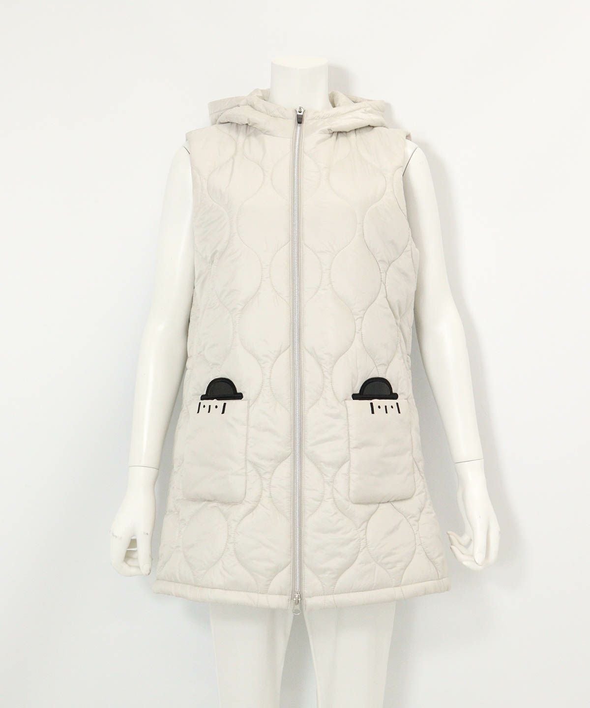 防風保温キルティング中綿ベスト(ライトグレー)前