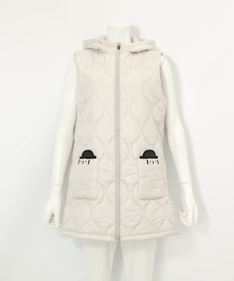 防風保温キルティング中綿ベスト(ライトグレー)前