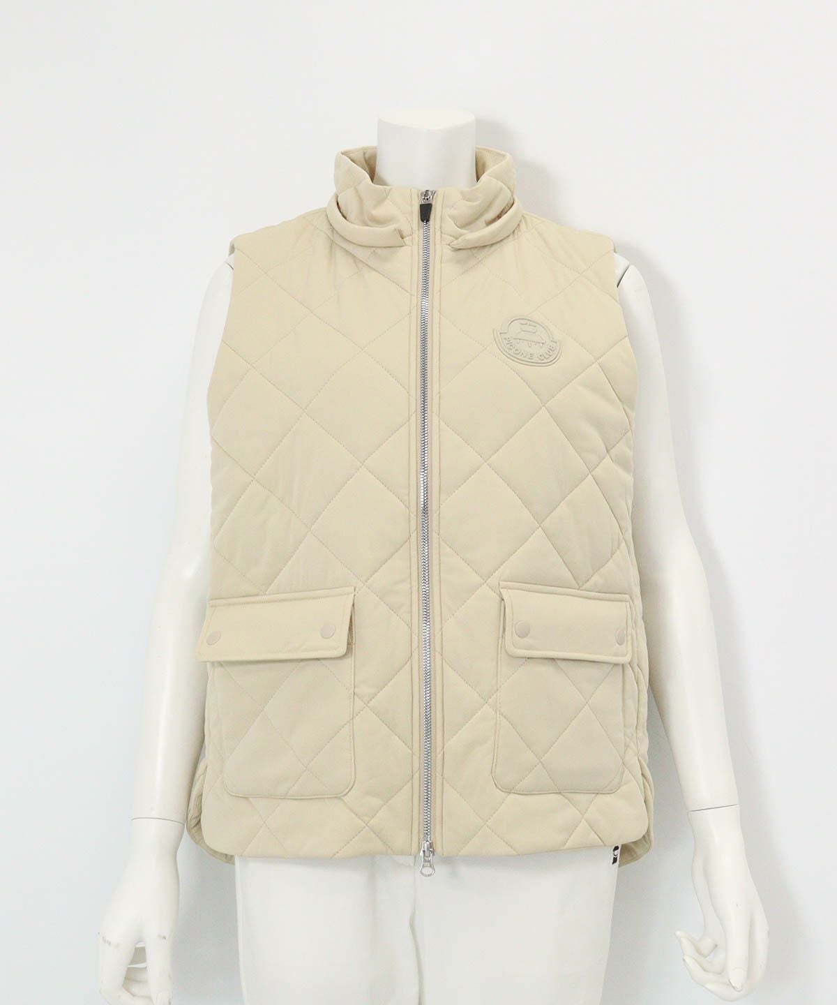 防風保温キルト中綿ジップベスト(ベージュ)前