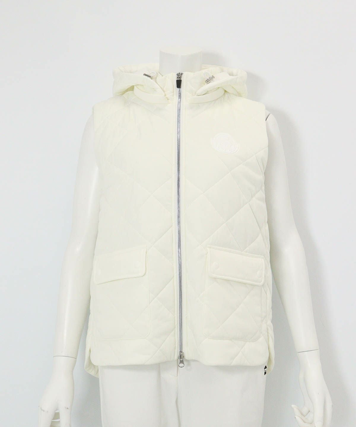 防風保温キルト中綿ジップベスト(ホワイト)前