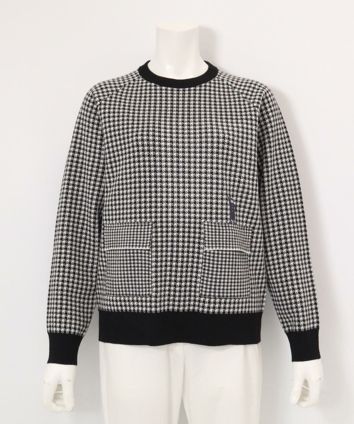 フロントポケット千鳥柄ニット（ブラック）