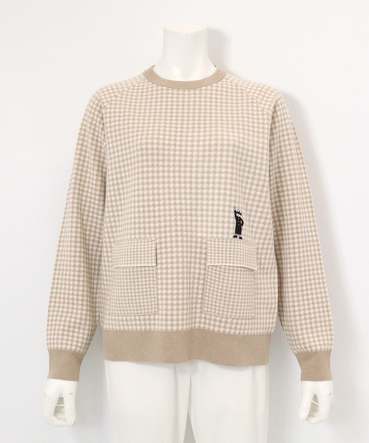 フロントポケット千鳥柄ニット（ベージュ）