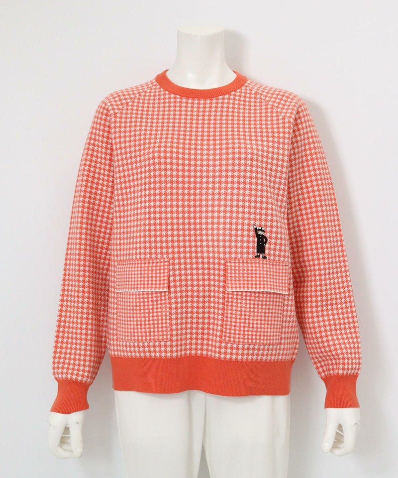 フロントポケット千鳥柄ニット（オレンジ）