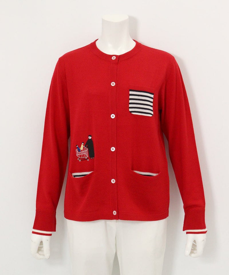 ウール混ニットカーディガン（レッド）