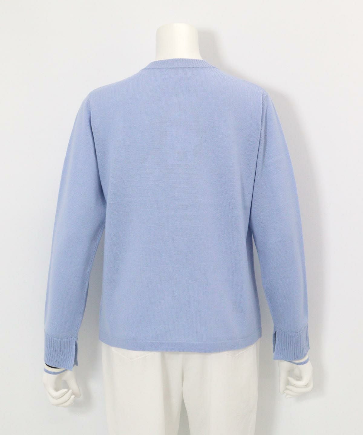 ウール混ニットカーディガン後（ライトブルー）