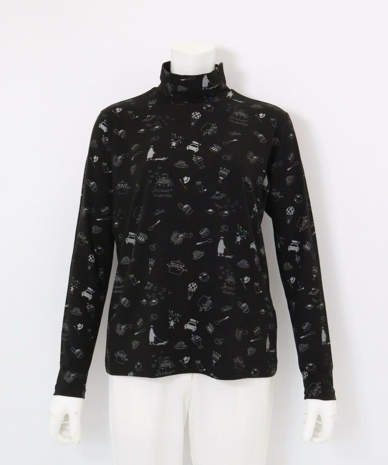 総柄プリント起毛プルオーバー（ブラック）