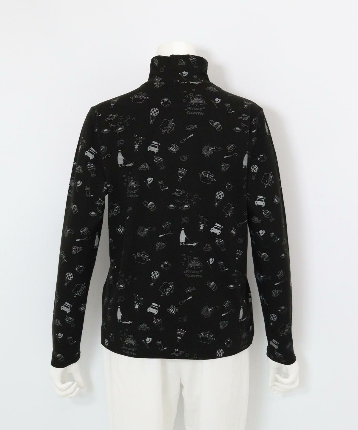 総柄プリント起毛プルオーバー後（ブラック）