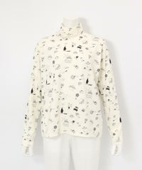 総柄プリント起毛プルオーバー（ホワイト）