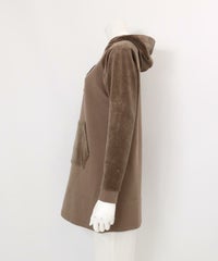 フワリ刺繍発熱チュニック丈パーカー(ブラウン)横