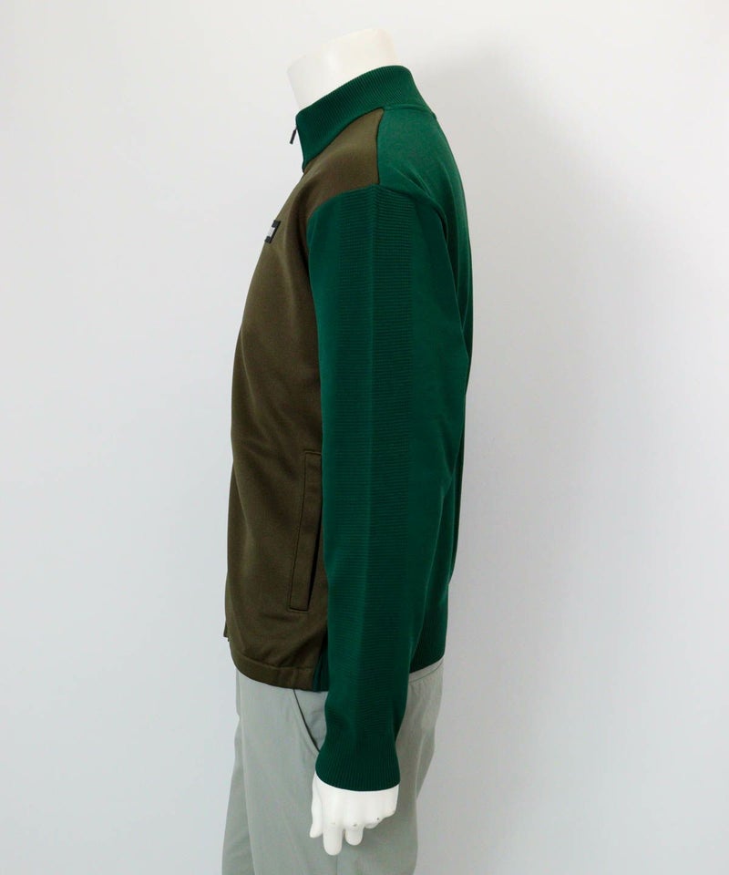 【メンズ】異素材切替配色ブルゾン横（グリーン）