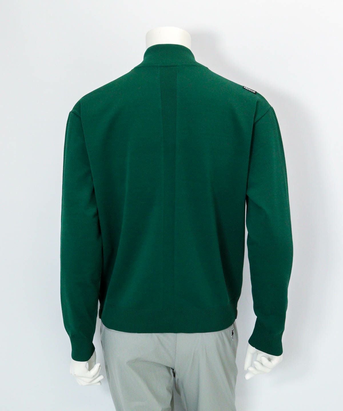 【メンズ】異素材切替配色ブルゾン後（グリーン）