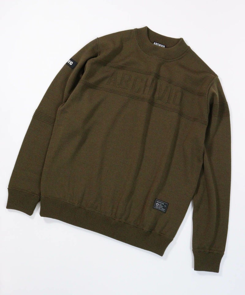 【メンズ】ウール100％地柄編みロゴニット（カーキ）