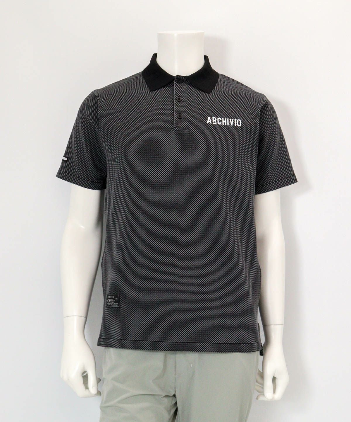 【メンズ】幾何学柄ニットポロシャツ（ブラック）