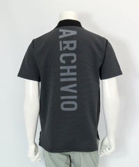 【メンズ】幾何学柄ニットポロシャツ後（ブラック）