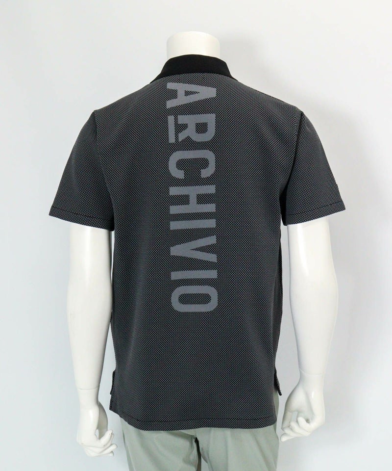 【メンズ】幾何学柄ニットポロシャツ後（ブラック）