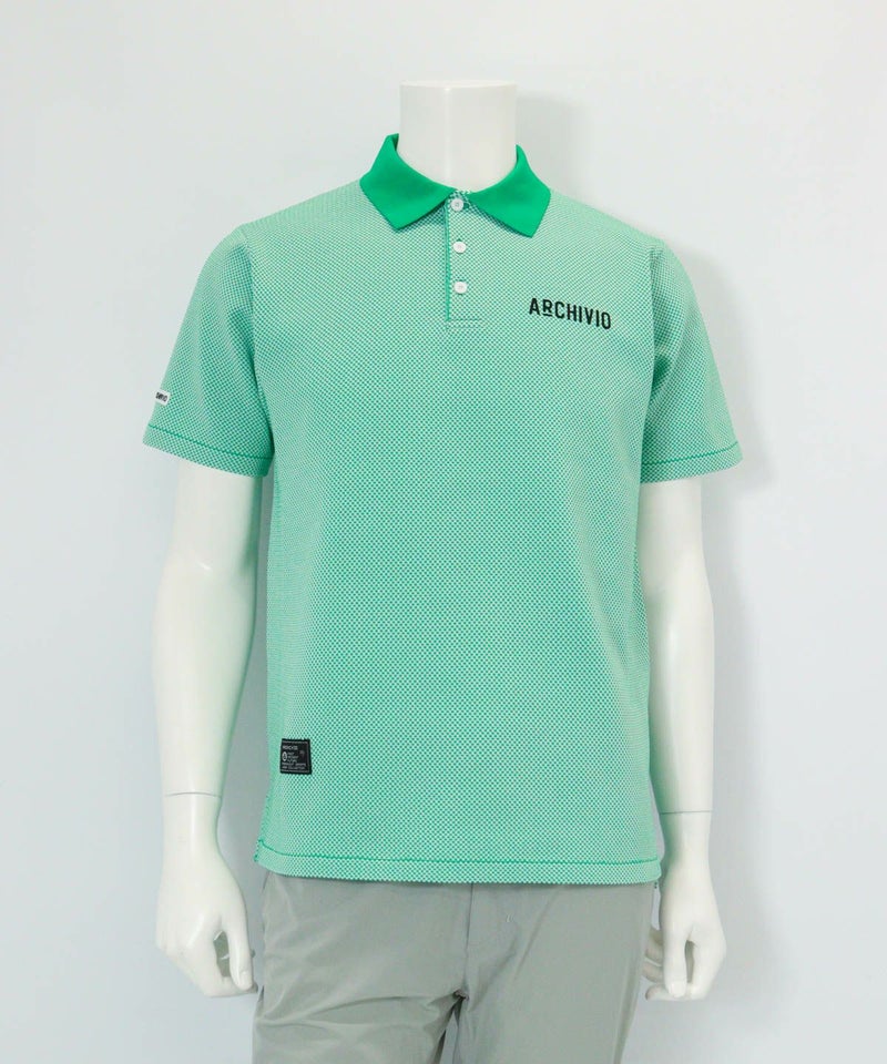 【メンズ】幾何学柄ニットポロシャツ（グリーン）