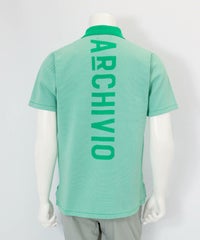 【メンズ】幾何学柄ニットポロシャツ後（グリーン）