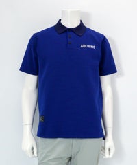 【メンズ】幾何学柄ニットポロシャツ（ネイビー）