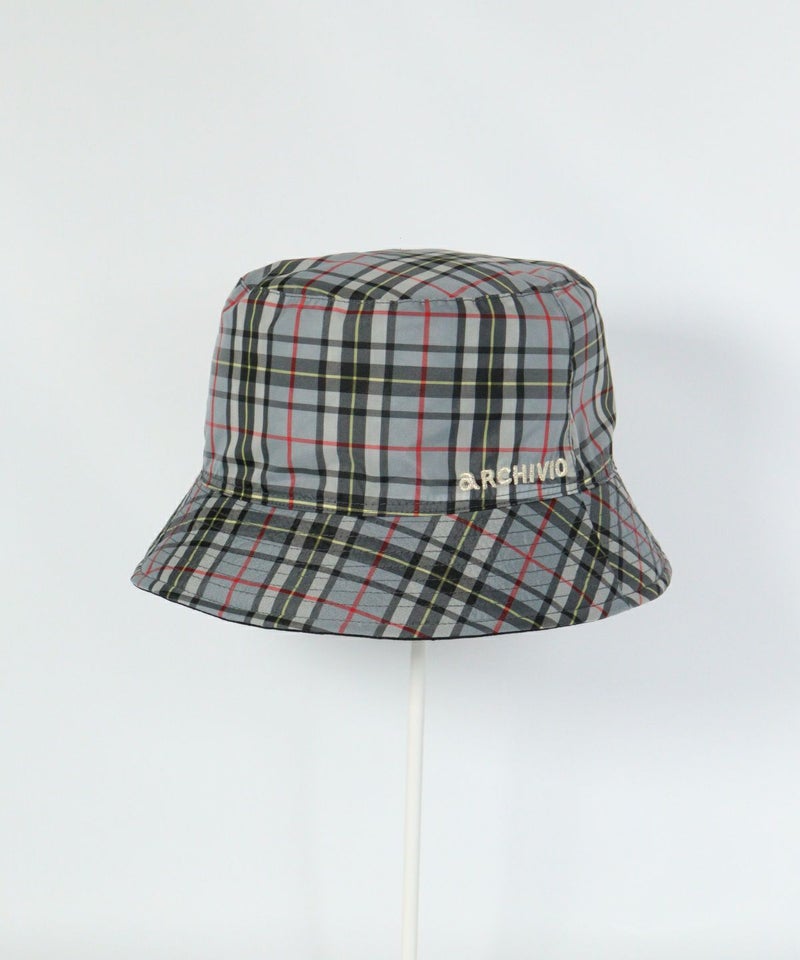 リバーシブルキルトハットチェック柄面（ブラック）