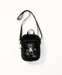 フェイクファー刺繍ポシェット（ブラック）