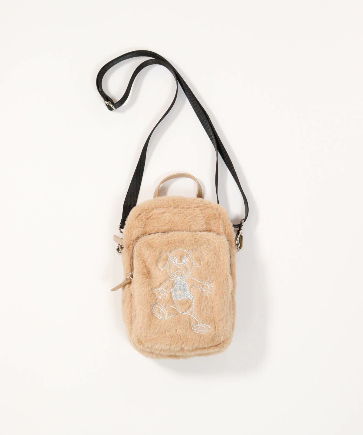 フェイクファー刺繍ポシェット（ベージュ）