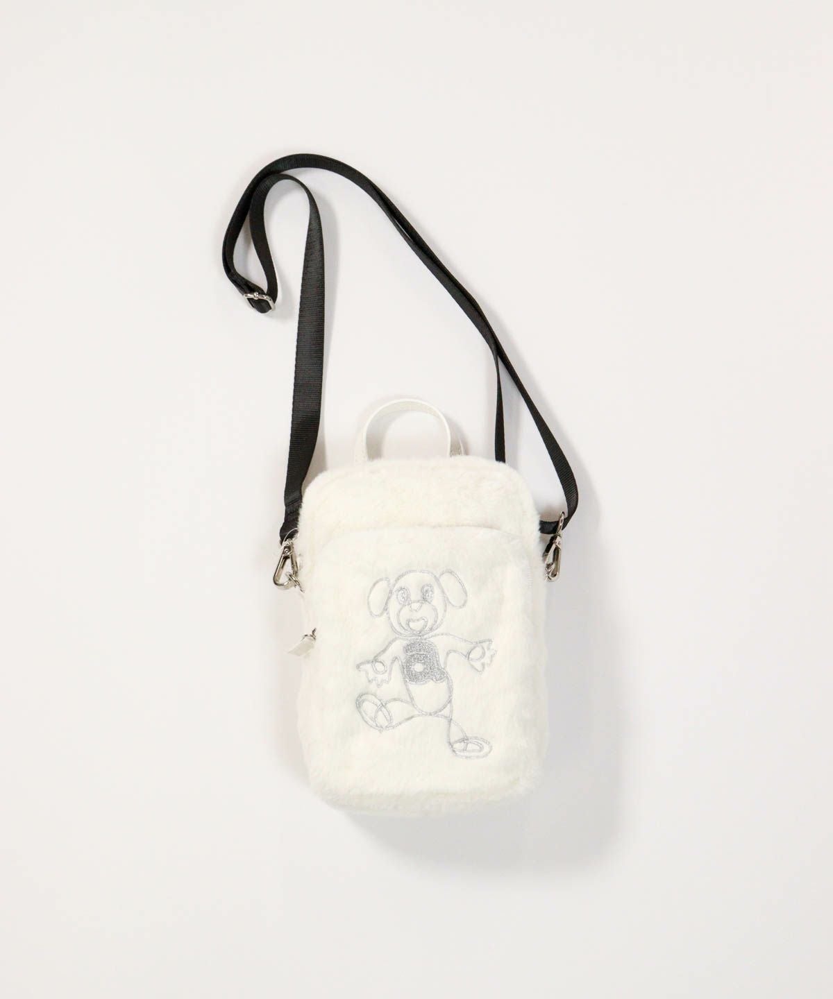 フェイクファー刺繍ポシェット（ホワイト）