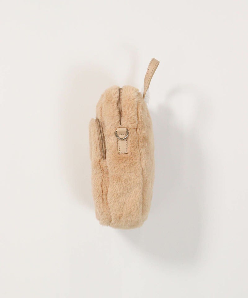 フェイクファー刺繍ポシェット横（ベージュ）