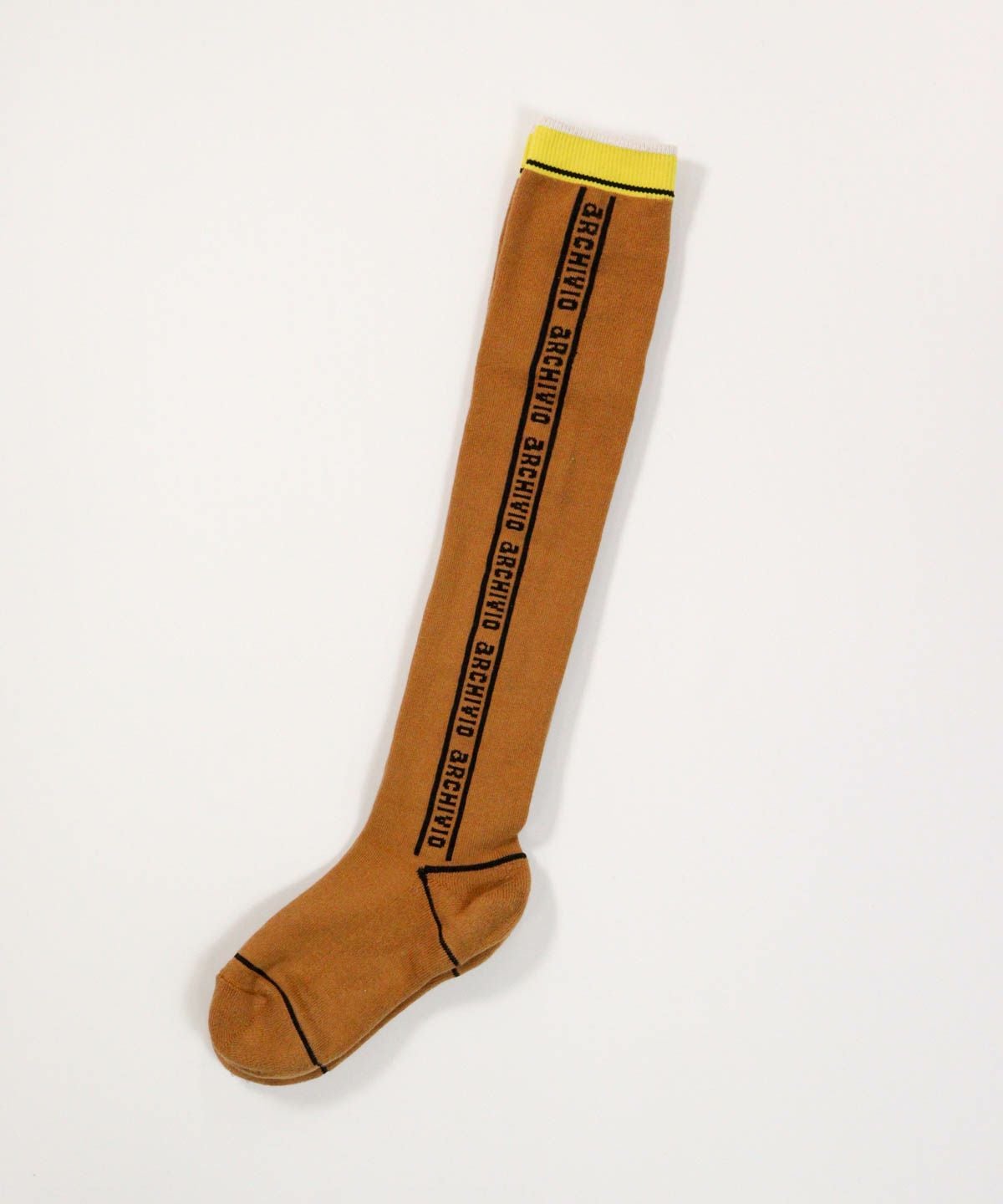 バイカラーサイドロゴハイソックス（キャメル）