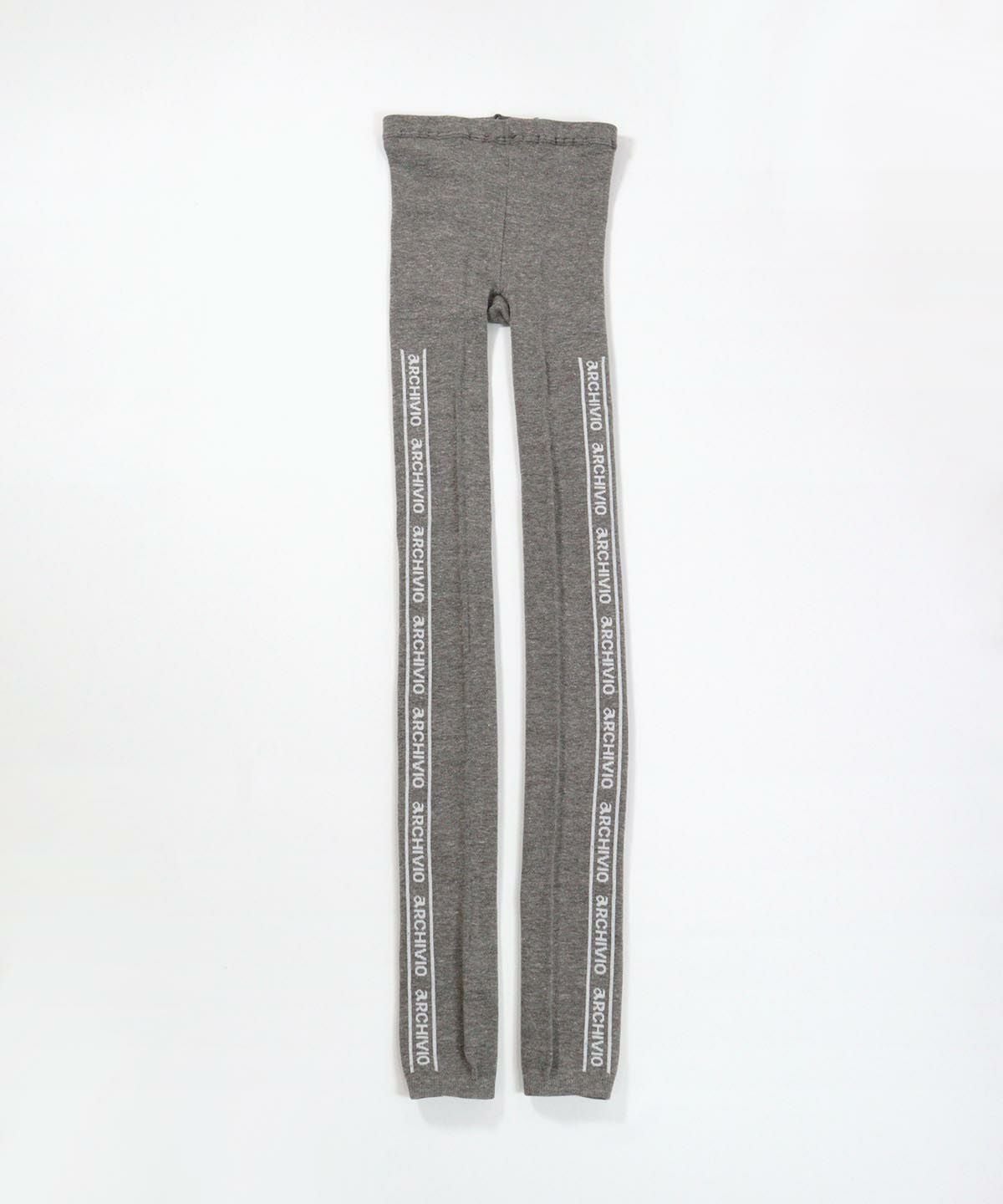 コットン混ロゴラインレギンス前（ライトグレー）