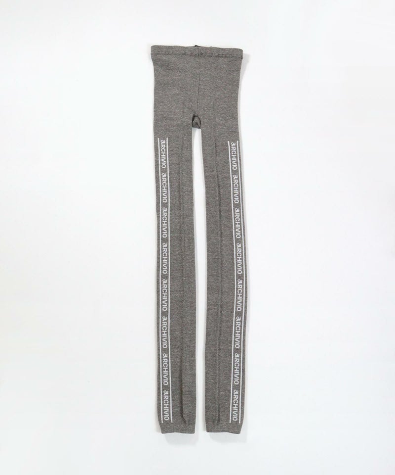 コットン混ロゴラインレギンス前（ライトグレー）