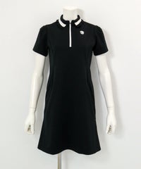  リブフリル襟ジップワンピース（ブラック）