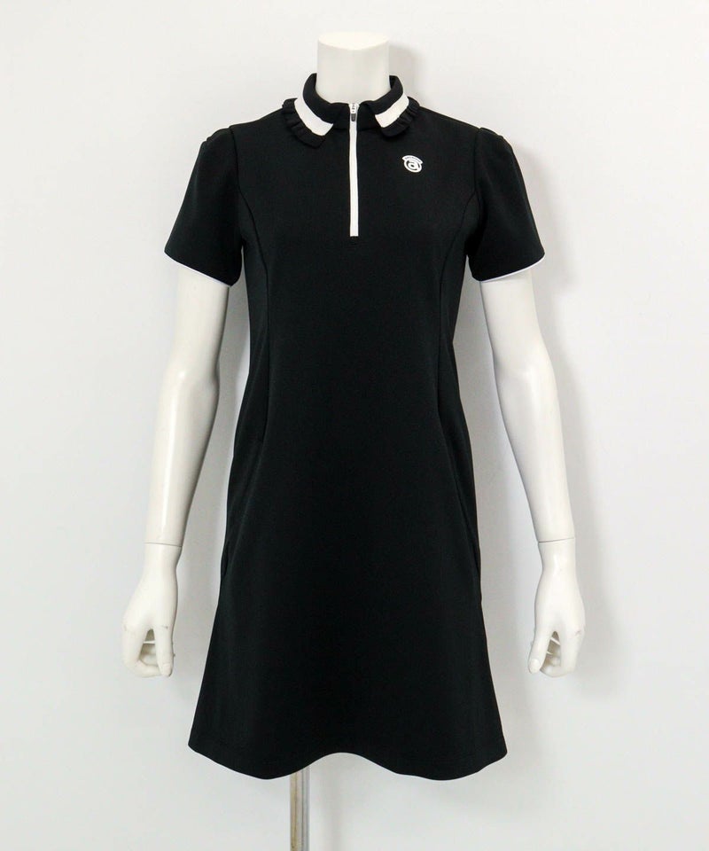  リブフリル襟ジップワンピース（ブラック）