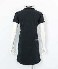  リブフリル襟ジップワンピース後（ブラック）