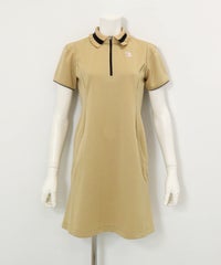  リブフリル襟ジップワンピース（ベージュ）