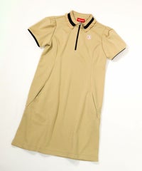  リブフリル襟ジップワンピース（ベージュ）