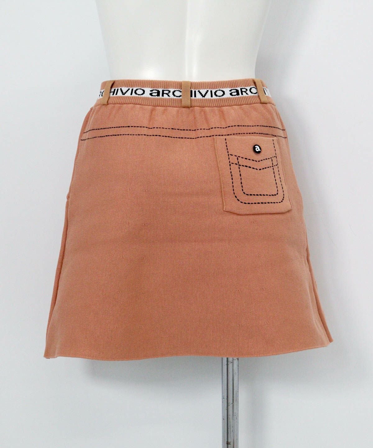 ステッチ風プリントニットスカート後（テラコッタ）