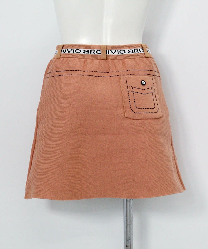 ステッチ風プリントニットスカート後（テラコッタ）