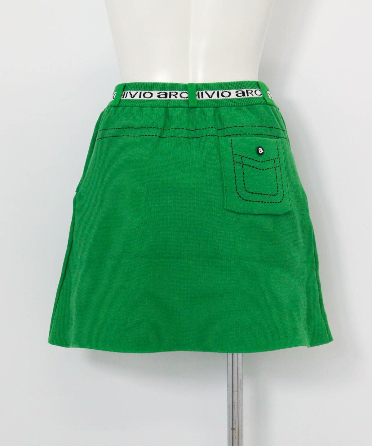 ステッチ風プリントニットスカート後（グリーン）